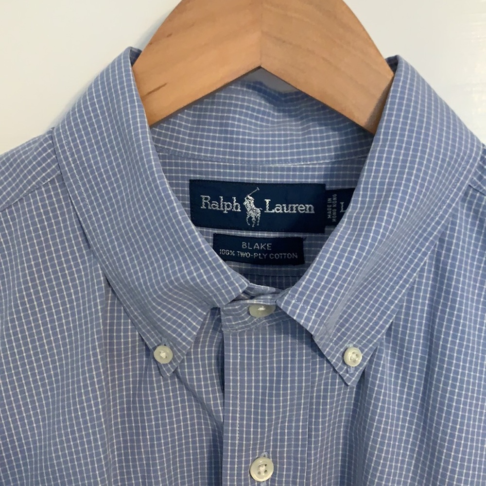 Ralph Lauren short sleeve button down - L blue w/white check